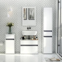 Mobiletto Sottolavabo e Copricolonna per il Bagno, in Legno Bianco con 2 Cassetti e Taglio a U, 67 x 36 x 52cm