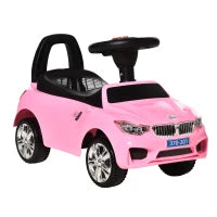 Macchinina per Bambini Cavalcabile con Volante, Fari e Musiche Integrate, Macchina per Bambini in PP e Metallo, 63.5x28x36 cm, Rosa