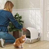 Casa Igienica per Gatti Lettiera Chiusa in Acciaio Inossidabile, Facile Pulizia, 52,4 x 41,3 x 39,9 cm, Bianco