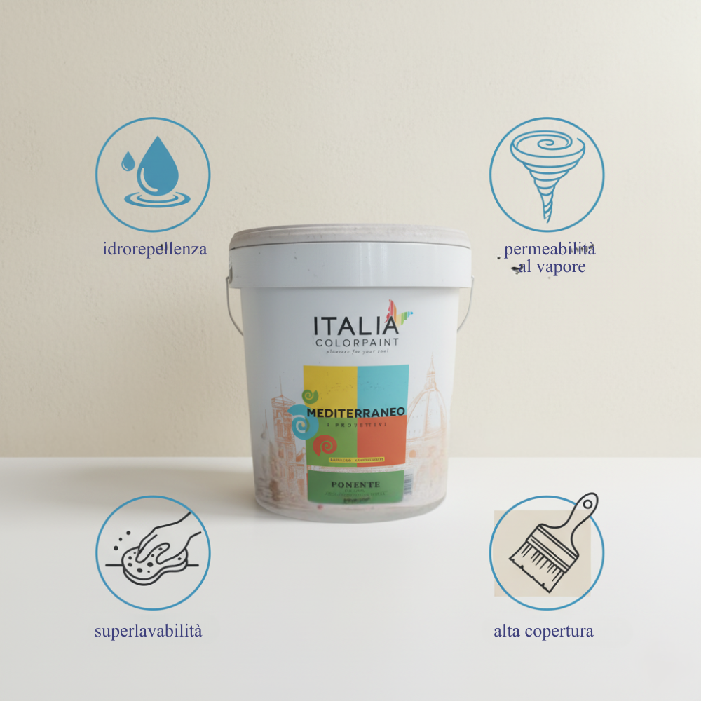 Idropittura acrilsilossanica mediterraneo ponente antimuffa per interni ed esterni *** formato 4 lt, confezione 1