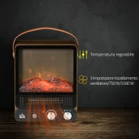 Camino Elettrico con Fiamma LED, 3 Modalità di Riscaldamento e Interruttore di Sicurezza, 30.3x17.5x37.4 cm