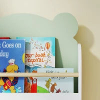 Libreria per Bambini con 3 Ripiani a Forma di Orsetto con Barriere Frontali, 55x15x110 cm, Verde