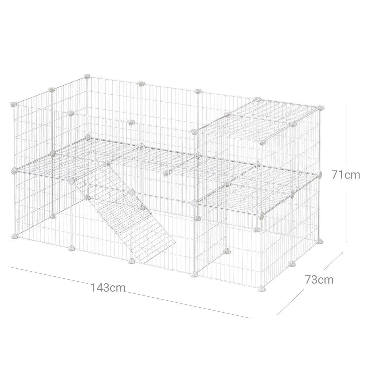 Recinto per animali Recinto modulare a 2 livelli per piccoli animali criceti conigli porcellini d'India pannelli in rete uso interno 143 x 73 x 71 cm bianco 12_0001268