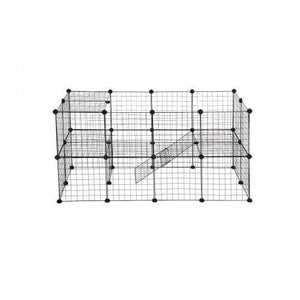 Recinto modulare per piccoli animali gabbia da interno 2 livelli martello in gomma gratis porcellino d'India coniglio facile montaggio 143 x 73 x 71 cm nero 12_0000476