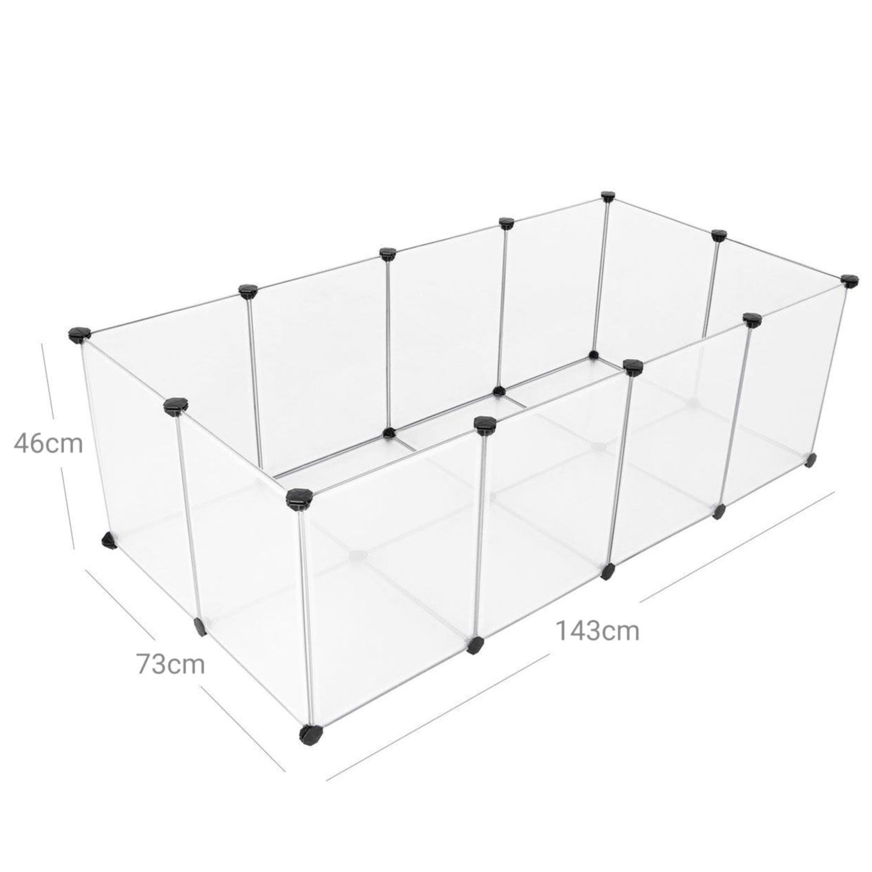 Recinto per piccoli animali base gabbia modulare per cavie criceti conigli roditori piccoli animali domestici 143 x 73 x 46 cm pannelli trasparenti 12_0005398