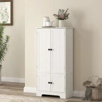 Mobile Credenza da Cucina a 4 Ante con 2 Armadietti e Ripiano Regolabile, 58.2x30x123 cm, Bianco