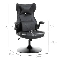 Sedia da Gaming Ergonomica ad Altezza Regolabile, in Finta Pelle e Metallo, 67x71x106-112 cm, Nero