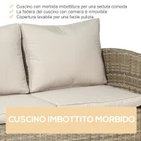 Set da Giardino 6 Pezzi in Rattan con Divani, Poltrone e Tavoli Contenitore, Beige
