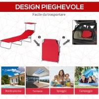 Sdraio da Giardino Pieghevole con Tettuccio Regolabile e Schienale Reclinabile a 4 Livelli, Rosso