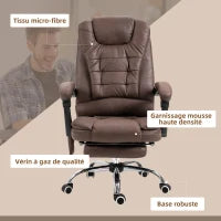 Sedia da Ufficio Direzionale, Massaggiante, Riscaldante, Altezza Regolabile, Schienale Inclinabile, Tessuto Microfibra, Marrone