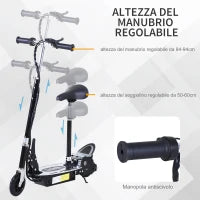 Monopattino Elettrico Pieghevole con Sella, 2 Ruote e Manubrio Regolabile, Bambini 7-12 Anni, 81.5x38x94cm, Nero