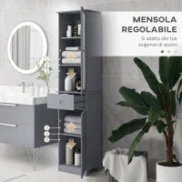 kleankin Mobile Colonna Bagno Salvaspazio con Armadietto, Cassetto e Ripiani in MDF, 40x27x171.5cm, Grigio