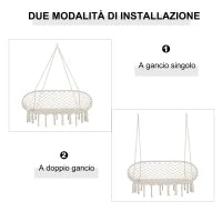 Amaca a Dondolo da Giardino e Casa a 2 Posti, Telaio Metallo e Seduta Cotone 130x75x35cm, Bianco Crema