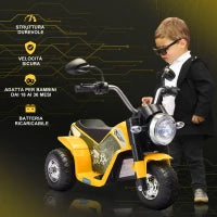 Moto Elettrica per Bambini a 3 Ruote con Luci e Suoni, Batteria Ricaricabile 6V, Velocità 2 km/h, per Bimbi da 18-36 Mesi, 72cmx57cmx56cm Gialla