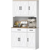 Credenza da cucina con 6 ante, 2 cassetti, piano di lavoro e ripiani regolabili 94x39,5x175,2cm Bianco
