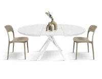 PAZZO DESIGN Tavolo Allungabile con Gambe Incrociate rotondo, Made in Italy, Basamento bianco, Bianco frassinato