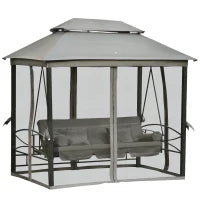 Dondolo da Giardino 3 Posti Lettino e Gazebo Design 3 in 1 con Tettuccio, 256x172x248 cm, Grigio Scuro