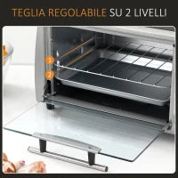 Fornetto Elettrico 10L Temperatura Regolabile e Timer, Griglia e Teglia Incluse, 750W, 36.5x26x22cm, Argento Nero
