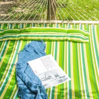 Hammock Amaca da Giardino Doppia per 2 Persone, Dondolo Sospeso da Campeggio in Cotone e Poliestere con Cuscino 188x140cm
