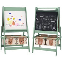 Lavagna per Bambini con Cavalletto 3 in 1 e 2 Contenitori, Età 3-8 anni, 54x46.5x93cm, Verde