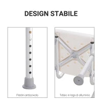 Sedile da doccia con schienale Ausilio da vasca, Sedia Doccia Altezza Regolabile 8 Posizioni Antiscivolo