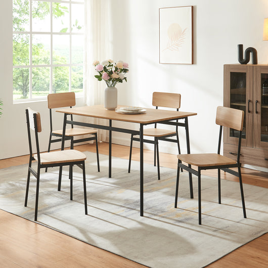 Set da Pranzo Pollenev Tavolo con Piano 100x70 cm e 4 Sedie - Effetto Rovere / Nero [en.casa]