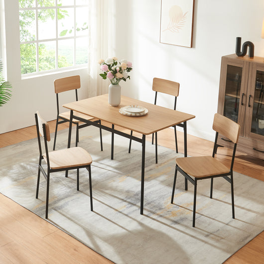 Set da Pranzo Pollenev Tavolo con Piano 100x70 cm e 4 Sedie - Effetto Rovere / Nero [en.casa]