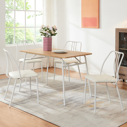 Set da Pranzo Omso Tavolo 110x70 cm e 4 Sedie Imbottite Rivestite in Similpelle - Effetto Rovere / Bianco [en.casa]