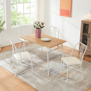 Set da Pranzo Omso Tavolo 110x70 cm e 4 Sedie Imbottite Rivestite in Similpelle - Effetto Rovere / Bianco [en.casa]