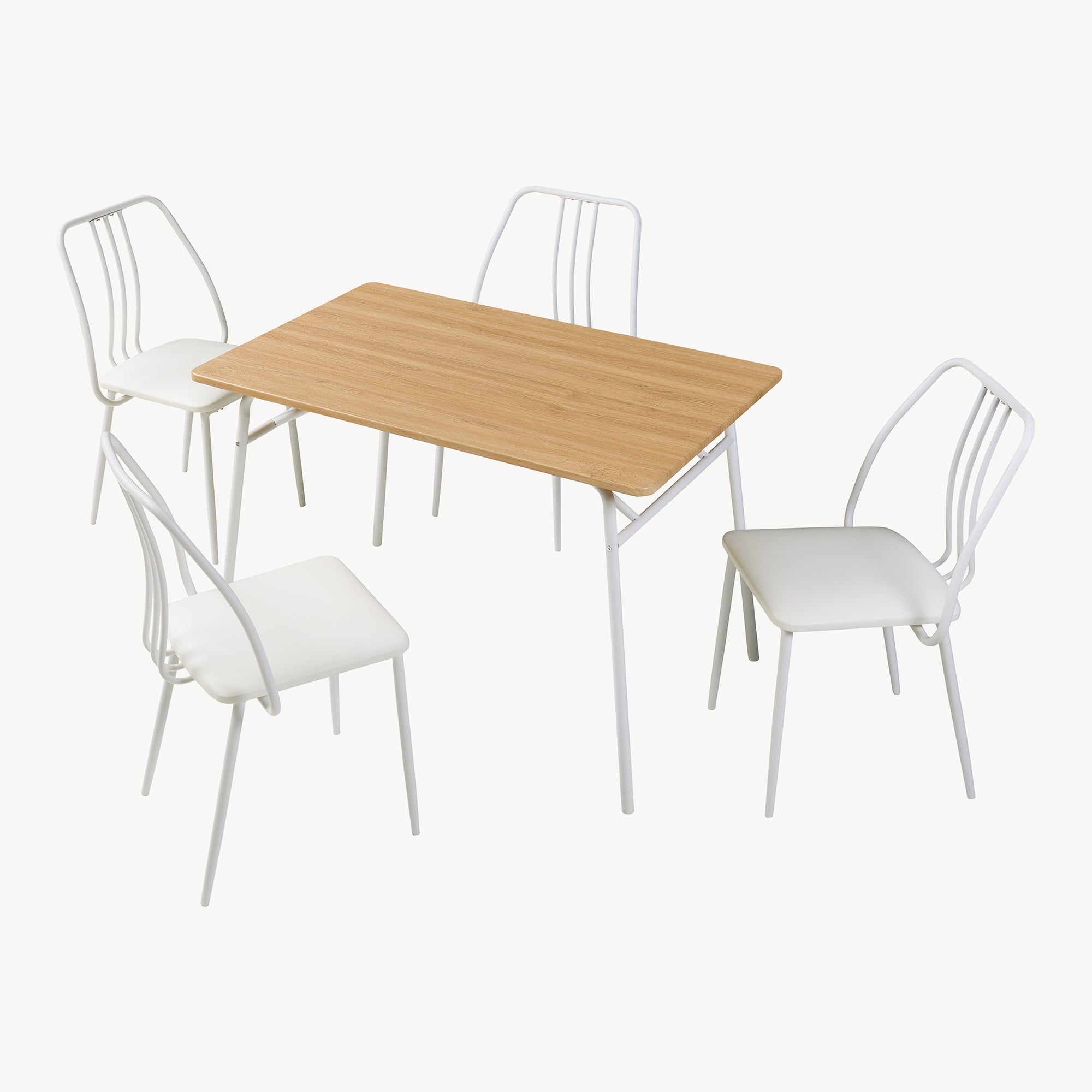 Set da Pranzo Omso Tavolo 110x70 cm e 4 Sedie Imbottite Rivestite in Similpelle - Effetto Rovere / Bianco [en.casa]