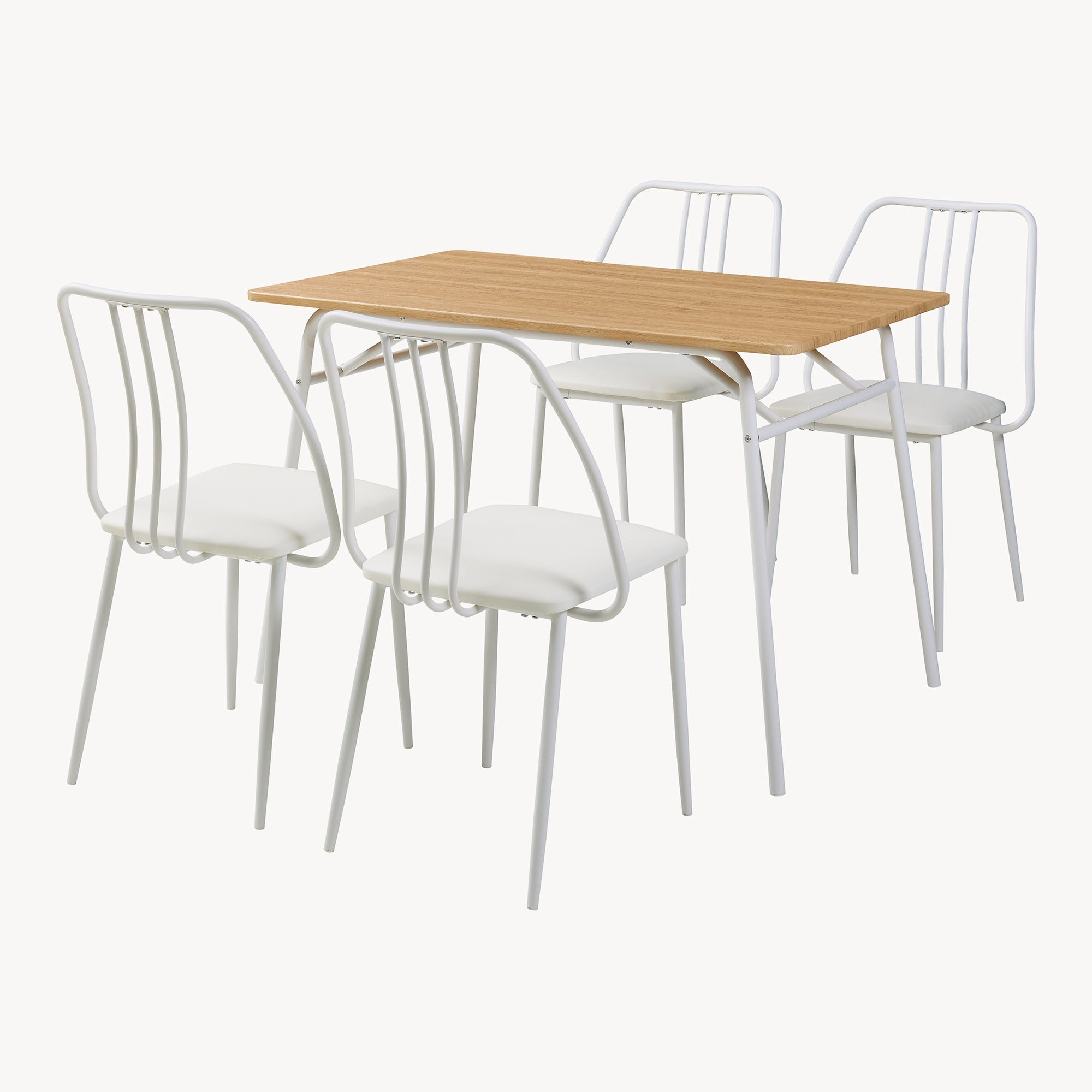 Set da Pranzo Omso Tavolo 110x70 cm e 4 Sedie Imbottite Rivestite in Similpelle - Effetto Rovere / Bianco [en.casa]