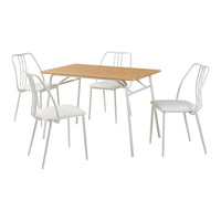 Set da Pranzo Omso Tavolo 110x70 cm e 4 Sedie Imbottite Rivestite in Similpelle - Effetto Rovere / Bianco [en.casa]