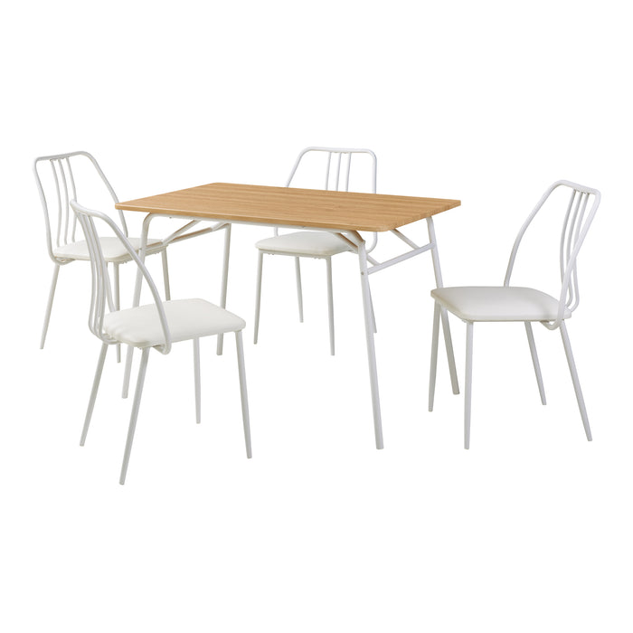 Set da Pranzo Omso Tavolo 110x70 cm e 4 Sedie Imbottite Rivestite in Similpelle - Effetto Rovere / Bianco [en.casa]