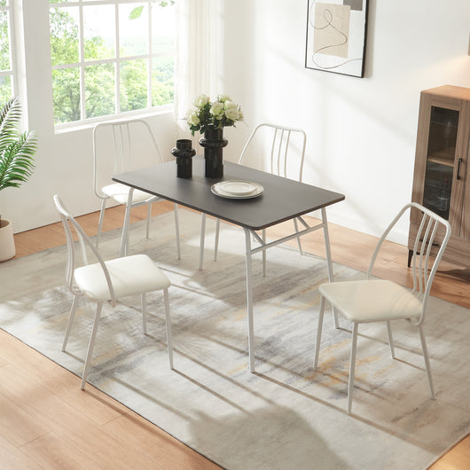 Set da Pranzo Omso Tavolo 110x70 cm e 4 Sedie Imbottite Rivestite in Similpelle - Grigio / Bianco [en.casa]