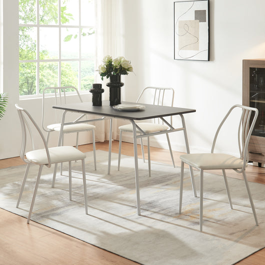 Set da Pranzo Omso Tavolo 110x70 cm e 4 Sedie Imbottite Rivestite in Similpelle - Grigio / Bianco [en.casa]