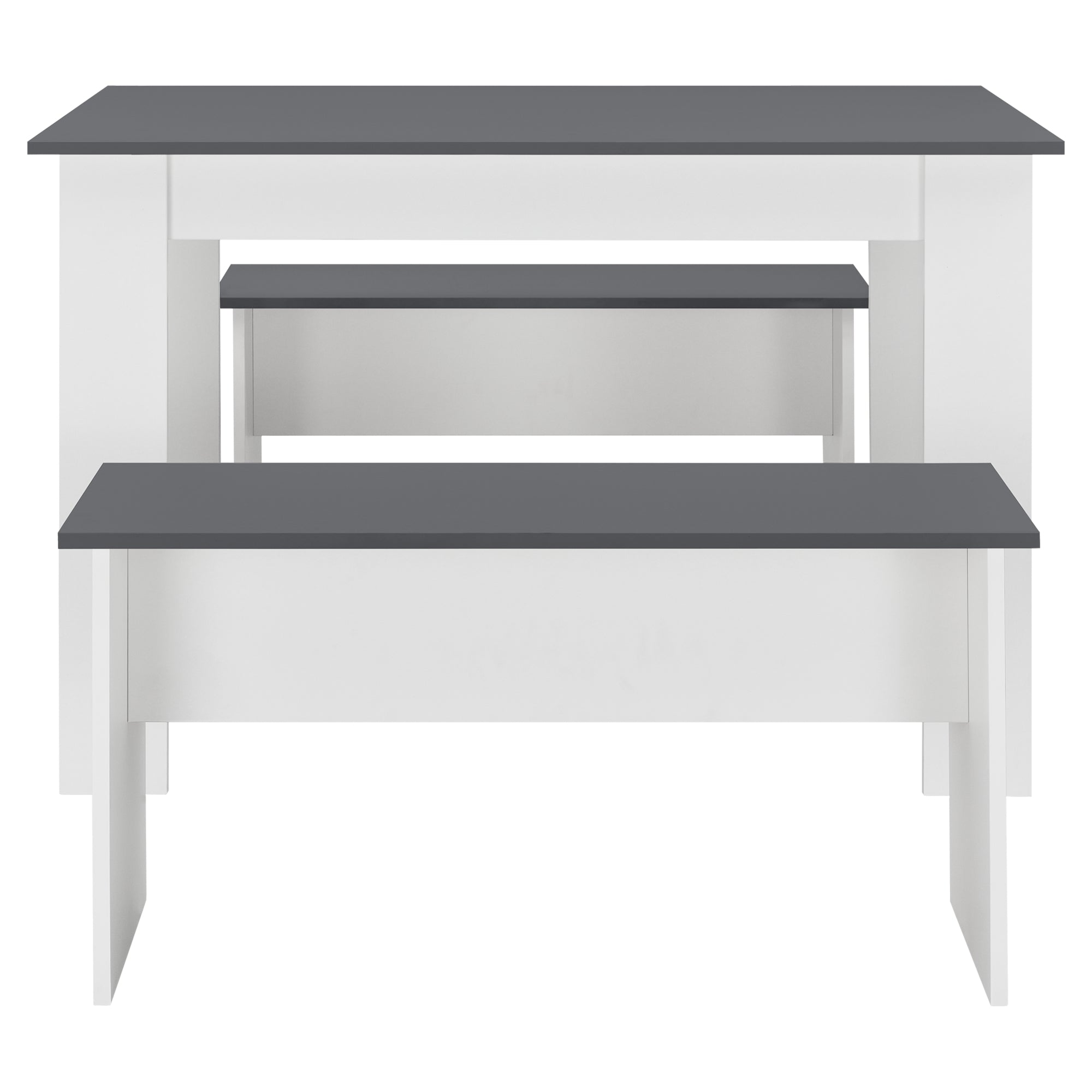 Set Hokksund per Sala da Pranzo Tavolo e 2 Panche - Bianco / Grigio [en.casa]