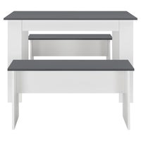 Set Hokksund per Sala da Pranzo Tavolo e 2 Panche - Bianco / Grigio [en.casa]