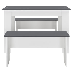 Set Hokksund per Sala da Pranzo Tavolo e 2 Panche - Bianco / Grigio [en.casa]
