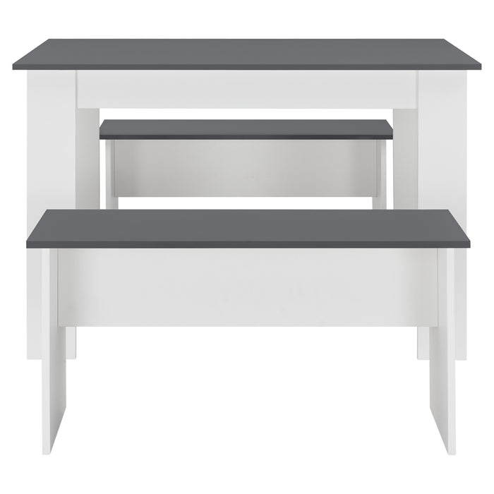 Set Hokksund per Sala da Pranzo Tavolo e 2 Panche - Bianco / Grigio [en.casa]