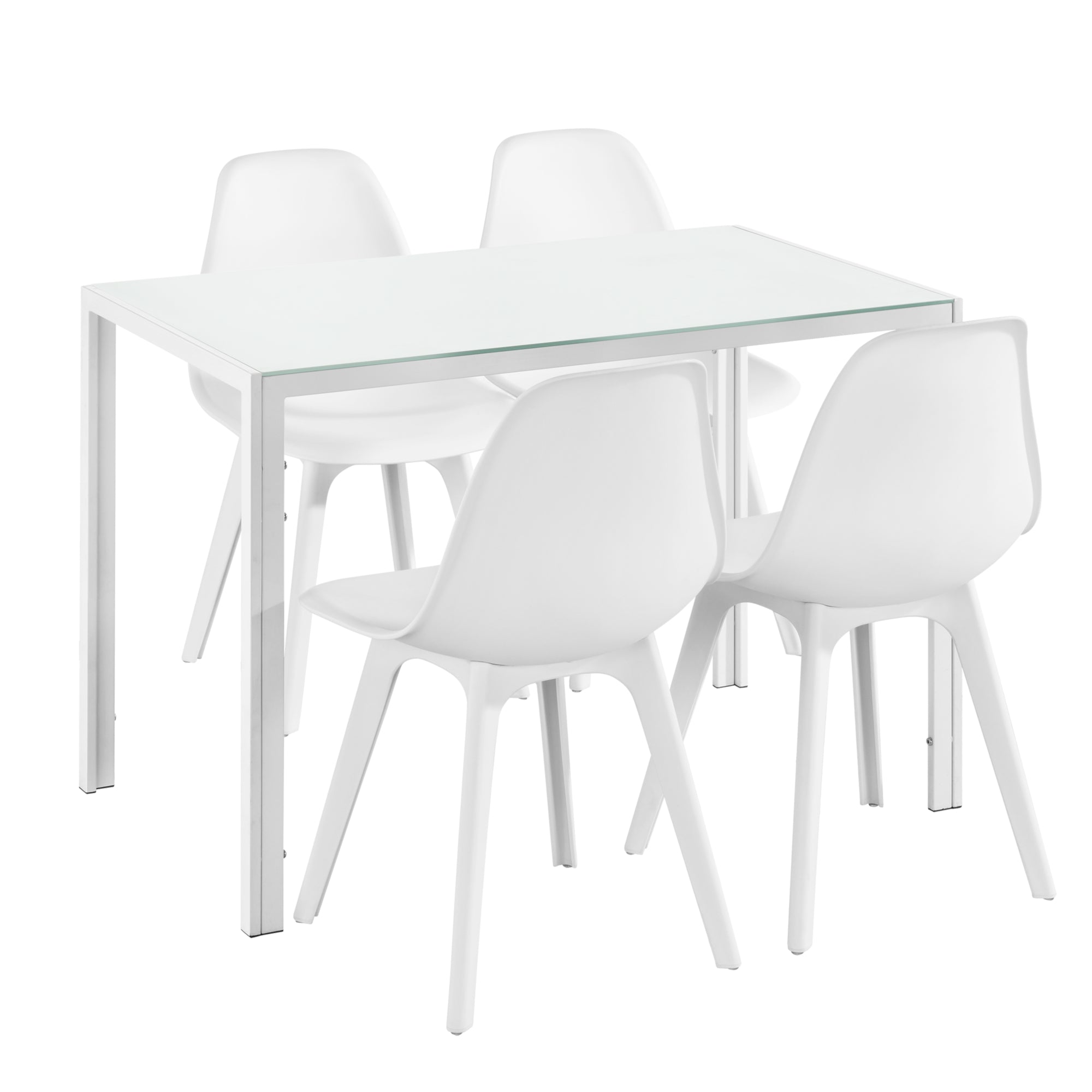 [en.casa] Arredo Sala da Pranzo  Set Tavolo Metallo Vetro 105 x 60 x 75 cm con 4 Sedie in Plastica 83 x 54 x 48 cm