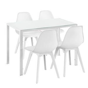 [en.casa] Arredo Sala da Pranzo  Set Tavolo Metallo Vetro 105 x 60 x 75 cm con 4 Sedie in Plastica 83 x 54 x 48 cm