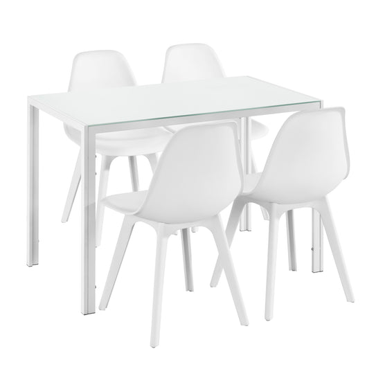 [en.casa] Arredo Sala da Pranzo  Set Tavolo Metallo Vetro 105 x 60 x 75 cm con 4 Sedie in Plastica 83 x 54 x 48 cm
