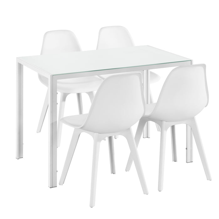 [en.casa] Arredo Sala da Pranzo  Set Tavolo Metallo Vetro 105 x 60 x 75 cm con 4 Sedie in Plastica 83 x 54 x 48 cm