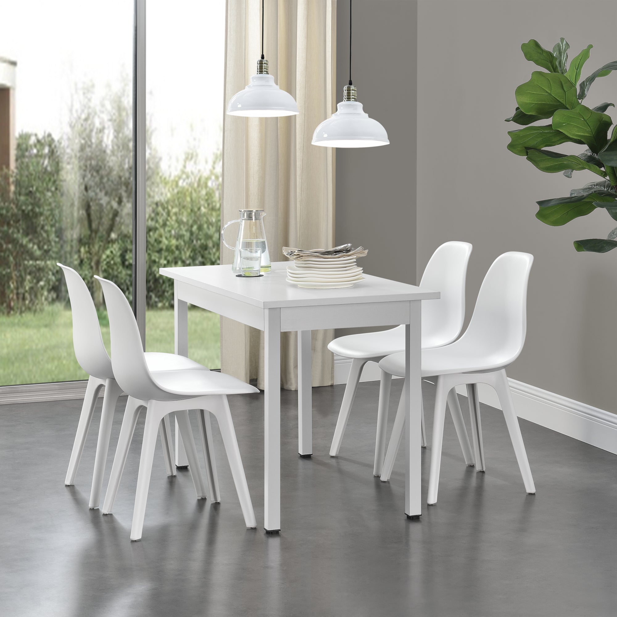 [en.casa] Arredo Sala da Pranzo Tavolo 120 x 60 x 75 cm con 4 Sedie 83 x 54 x 48 cm MDF Acciaio Plastica Bianco