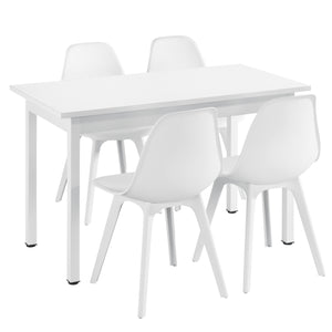 [en.casa] Arredo Sala da Pranzo Tavolo 120 x 60 x 75 cm con 4 Sedie 83 x 54 x 48 cm MDF Acciaio Plastica Bianco