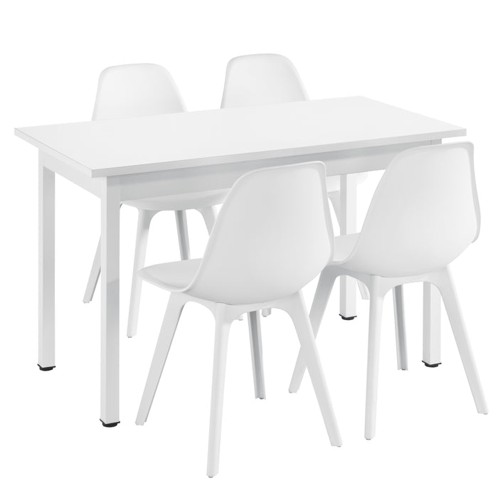 [en.casa] Arredo Sala da Pranzo Tavolo 120 x 60 x 75 cm con 4 Sedie 83 x 54 x 48 cm MDF Acciaio Plastica Bianco