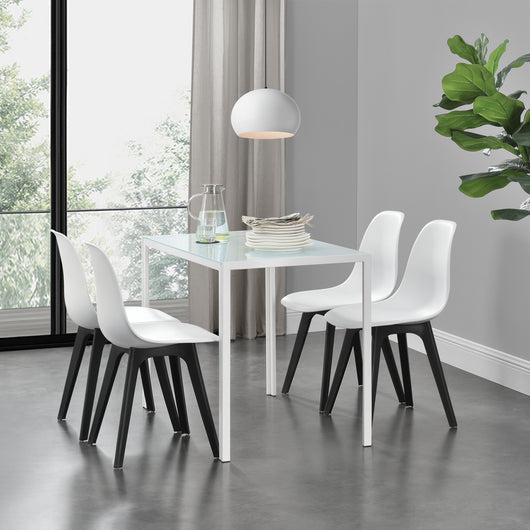 [en.casa] Arredo Sala da Pranzo  Set Tavolo Metallo Vetro 105 x 60 x 75 cm con 4 Sedie in Plastica 83 x 54 x 48 cm