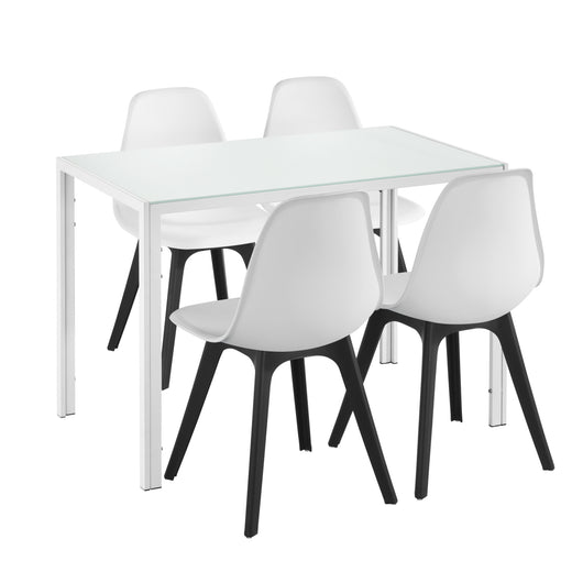 [en.casa] Arredo Sala da Pranzo  Set Tavolo Metallo Vetro 105 x 60 x 75 cm con 4 Sedie in Plastica 83 x 54 x 48 cm