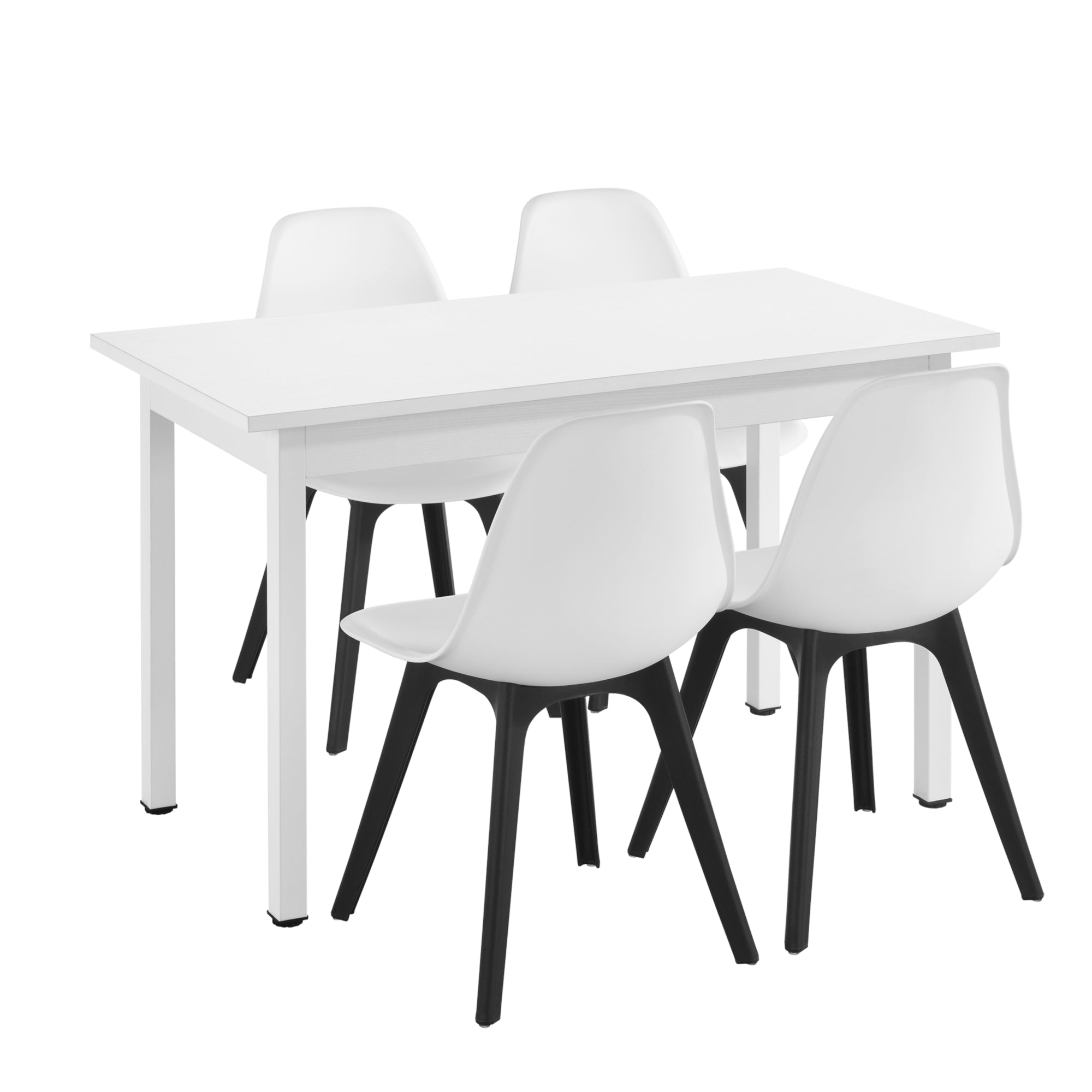 [en.casa] Arredo Sala da Pranzo Tavolo 120 x 60 x 75 cm con 4 Sedie 83 x 54 x 48 cm MDF Acciaio Plastica Bianco / Nero