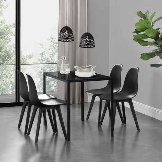 [en.casa] Arredo Sala da Pranzo  Set Tavolo Metallo Vetro 105 x 60 x 75 cm con 4 Sedie in Plastica 83 x 54 x 48 cm Nero